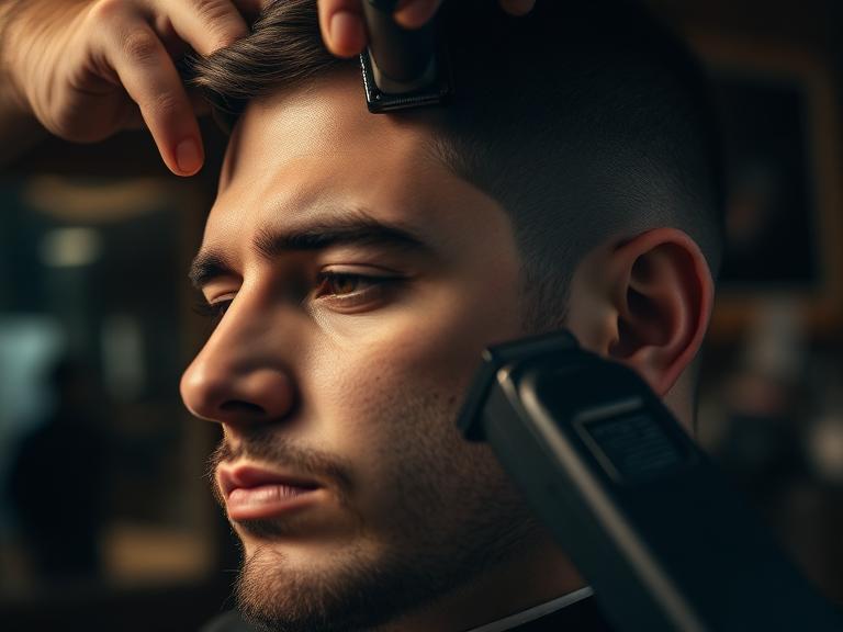Máquina única sendo realizado na Veteran Barbearia