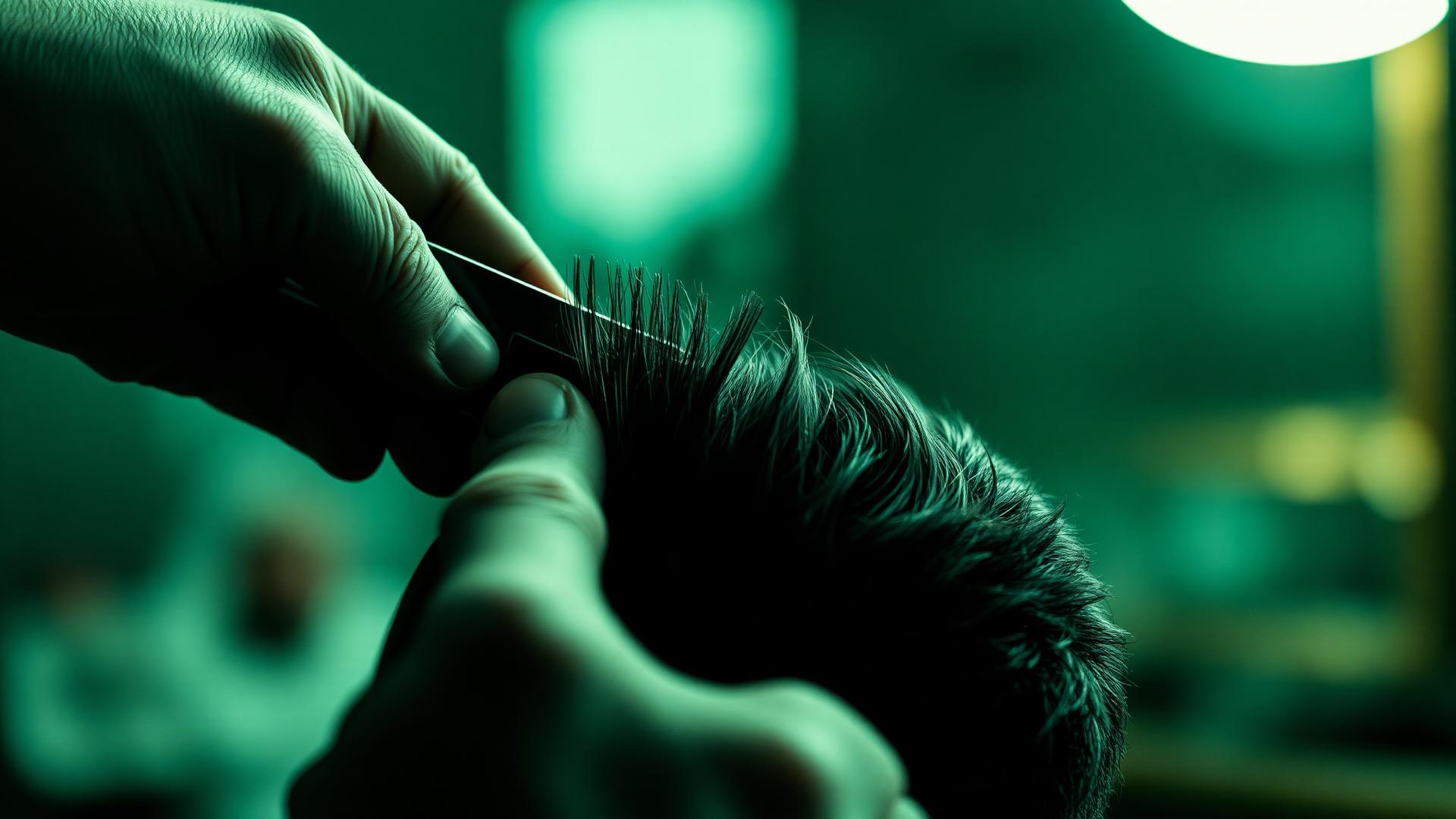 Close-up de corte de cabelo masculino na Veteran Barbearia